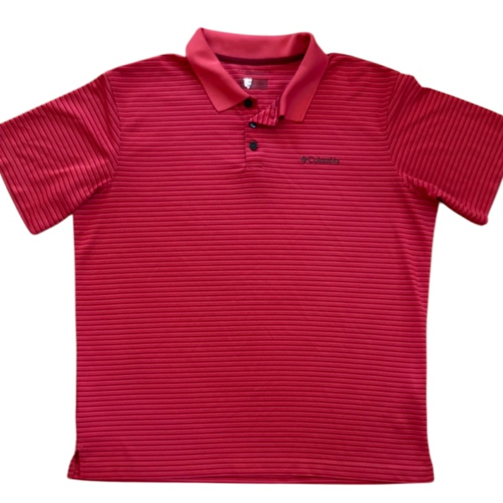 COLUMBIA MENS OMNI SHADE UTILIZER STRIPPED COLLARED POLO MOUNTAIN RED LARGE